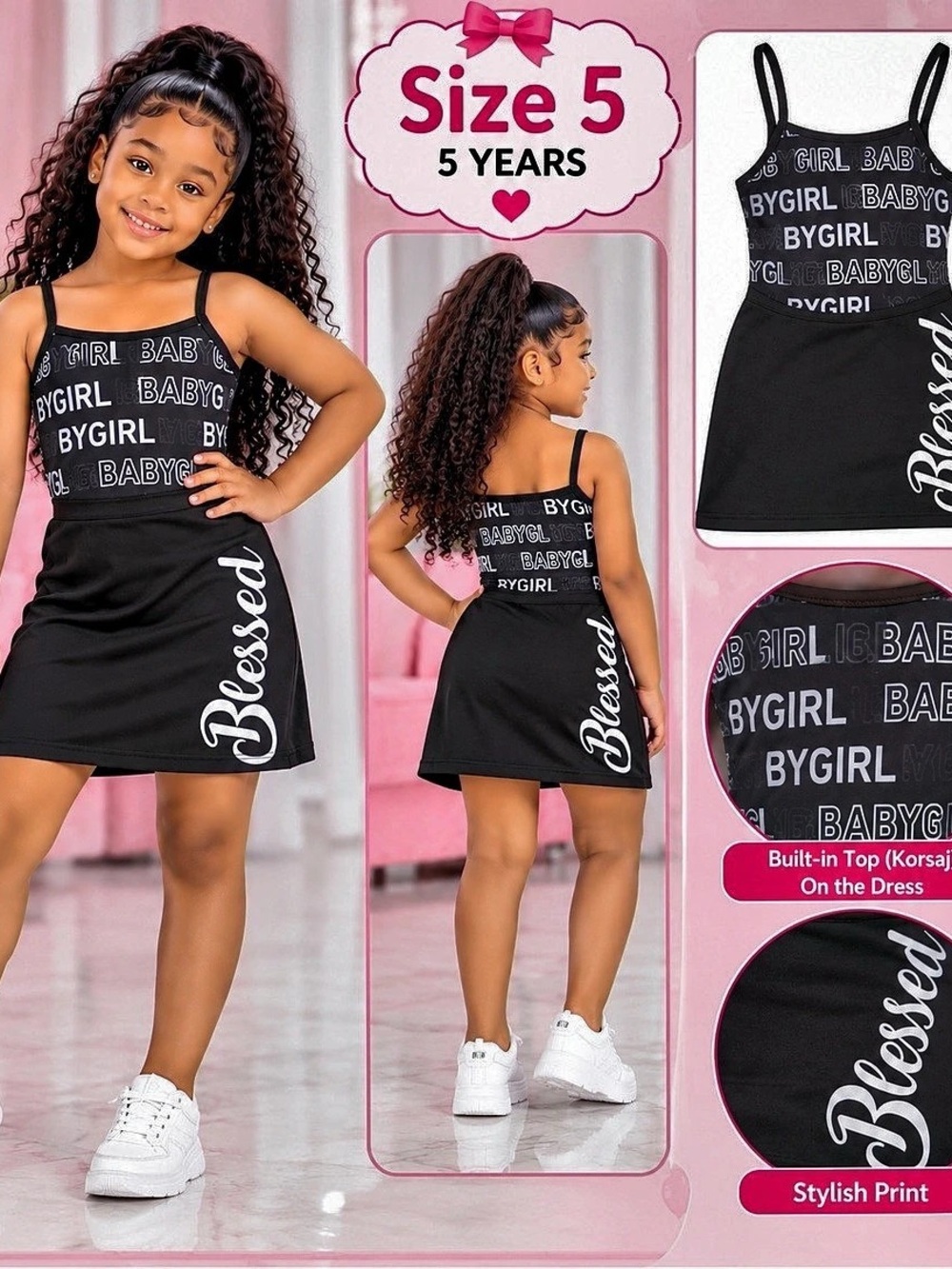 Girls Size 5 Black & White Graphic Dress